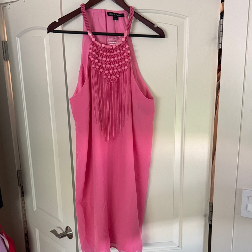 Boston Proper Pink Backless Fringe Dress